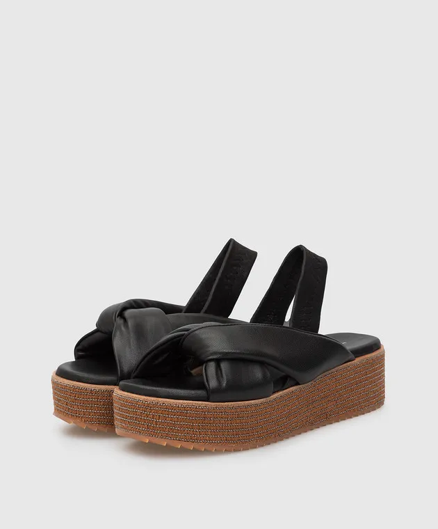 181 Sandali con suola spessa in pelle monile nera DORY