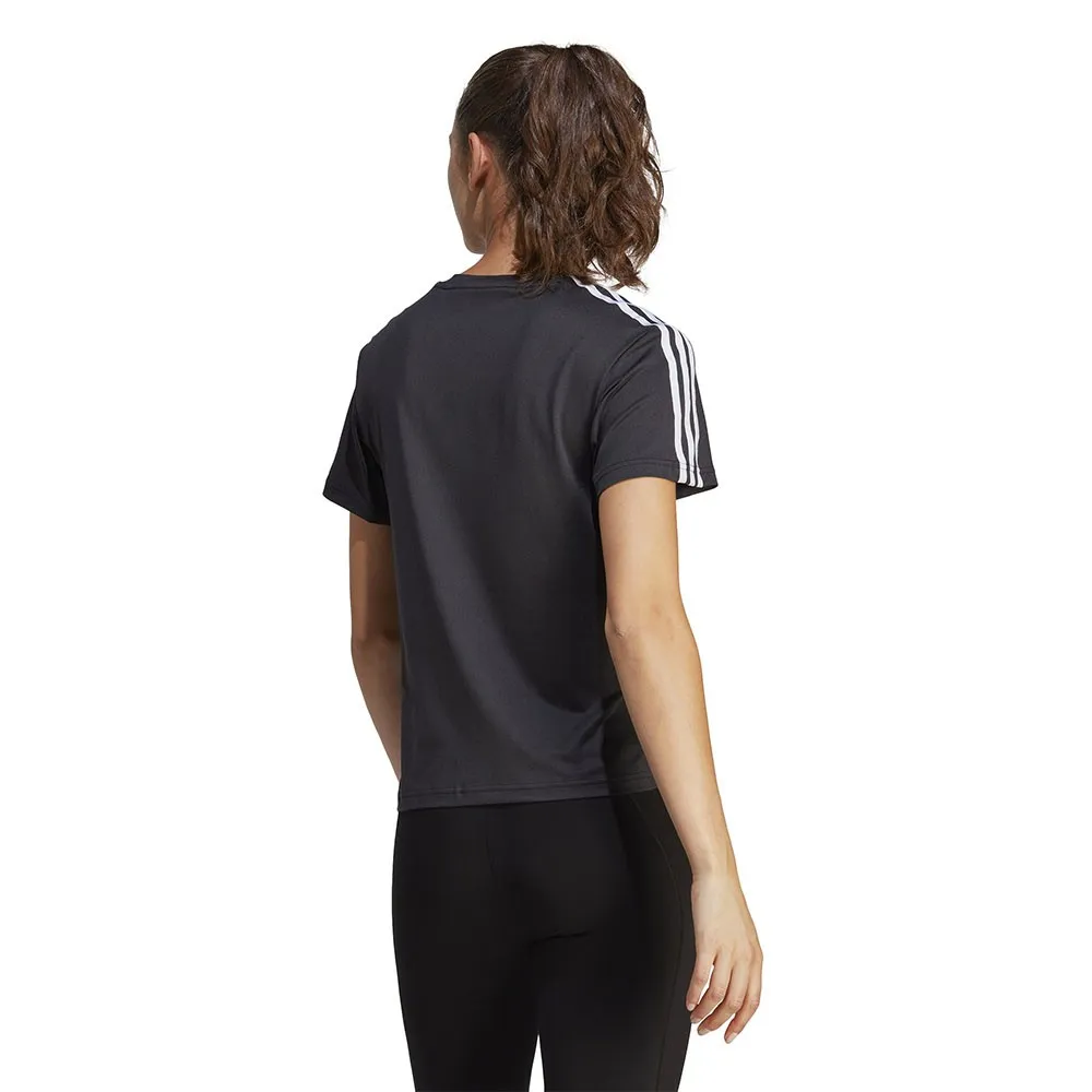 ADIDAS Maglietta Palestra Essential 3 Stripe Nero Bianco Donna