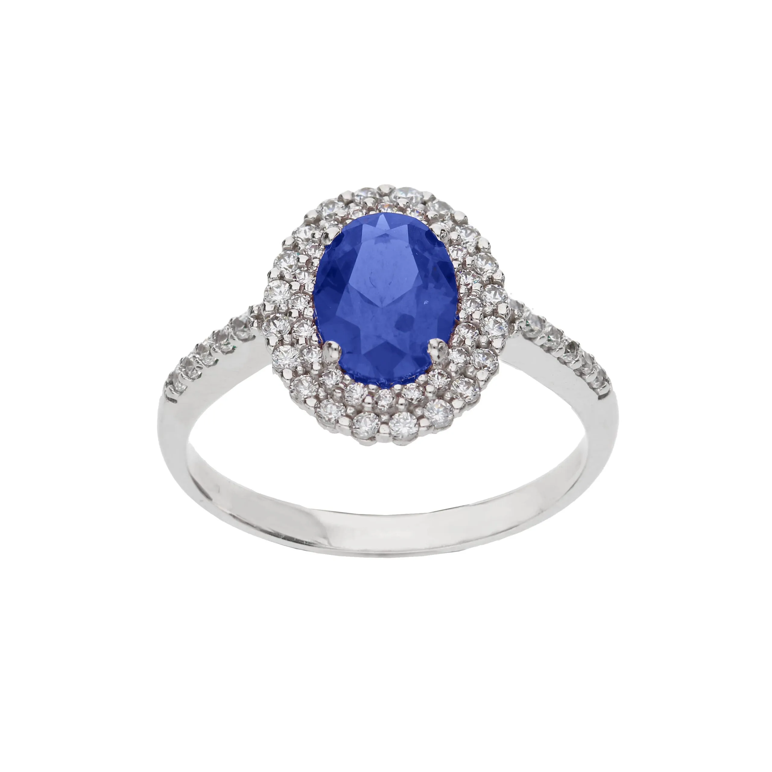 Anello con Zaffiro Blu idrotermale modello Diana in Oro 18 Carati