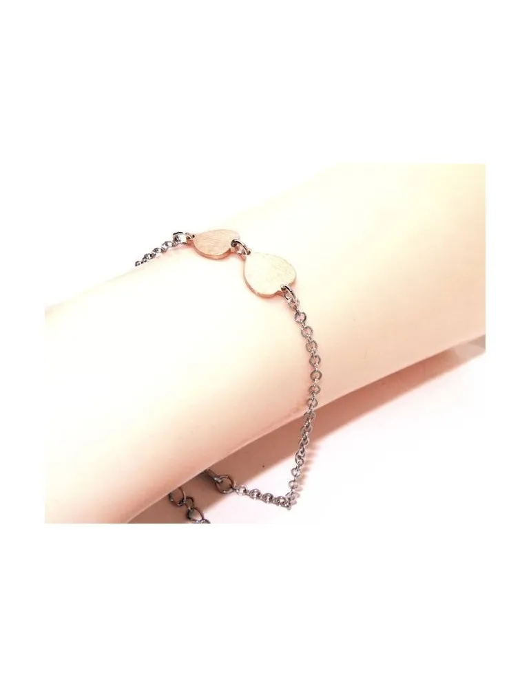 Bracciale Argento 925 donna NALBORI con cuori rosa piccolo e grande 17-19,50