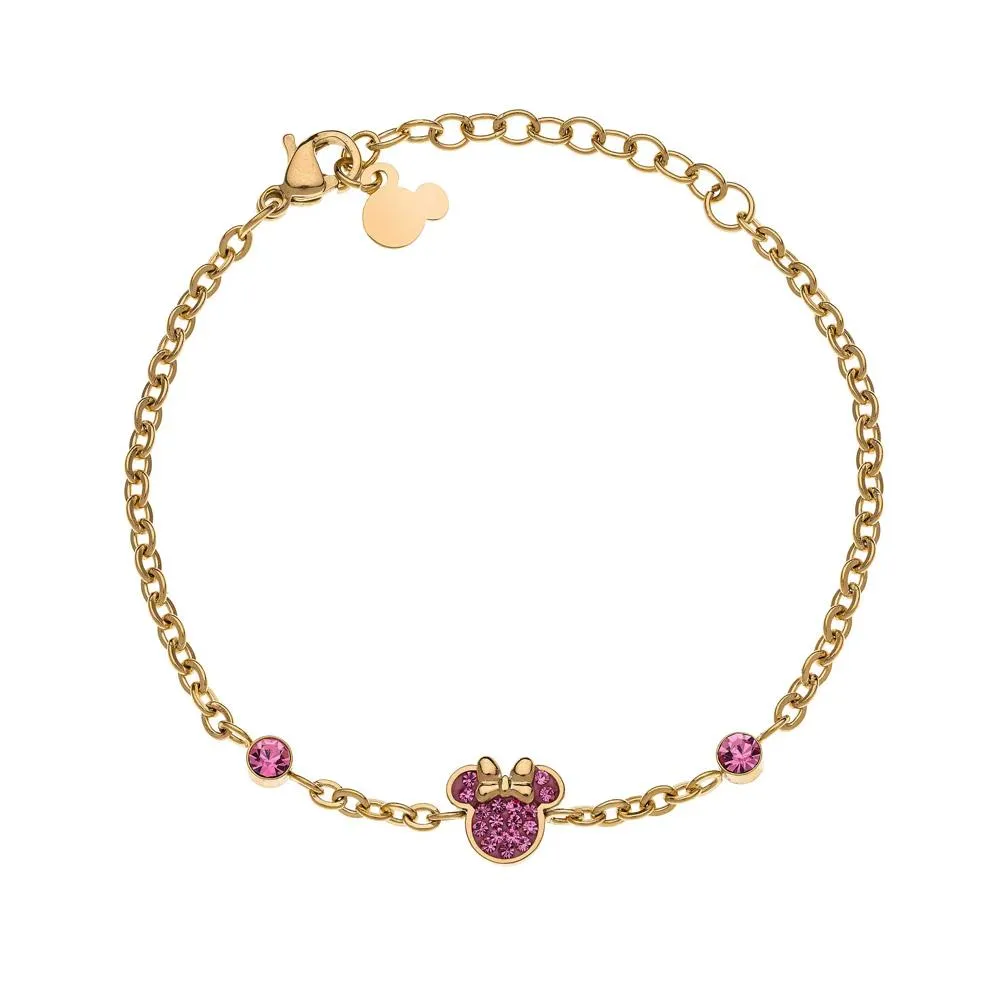 Bracciale Disney Minnie acciaio dorato cristalli rosa
