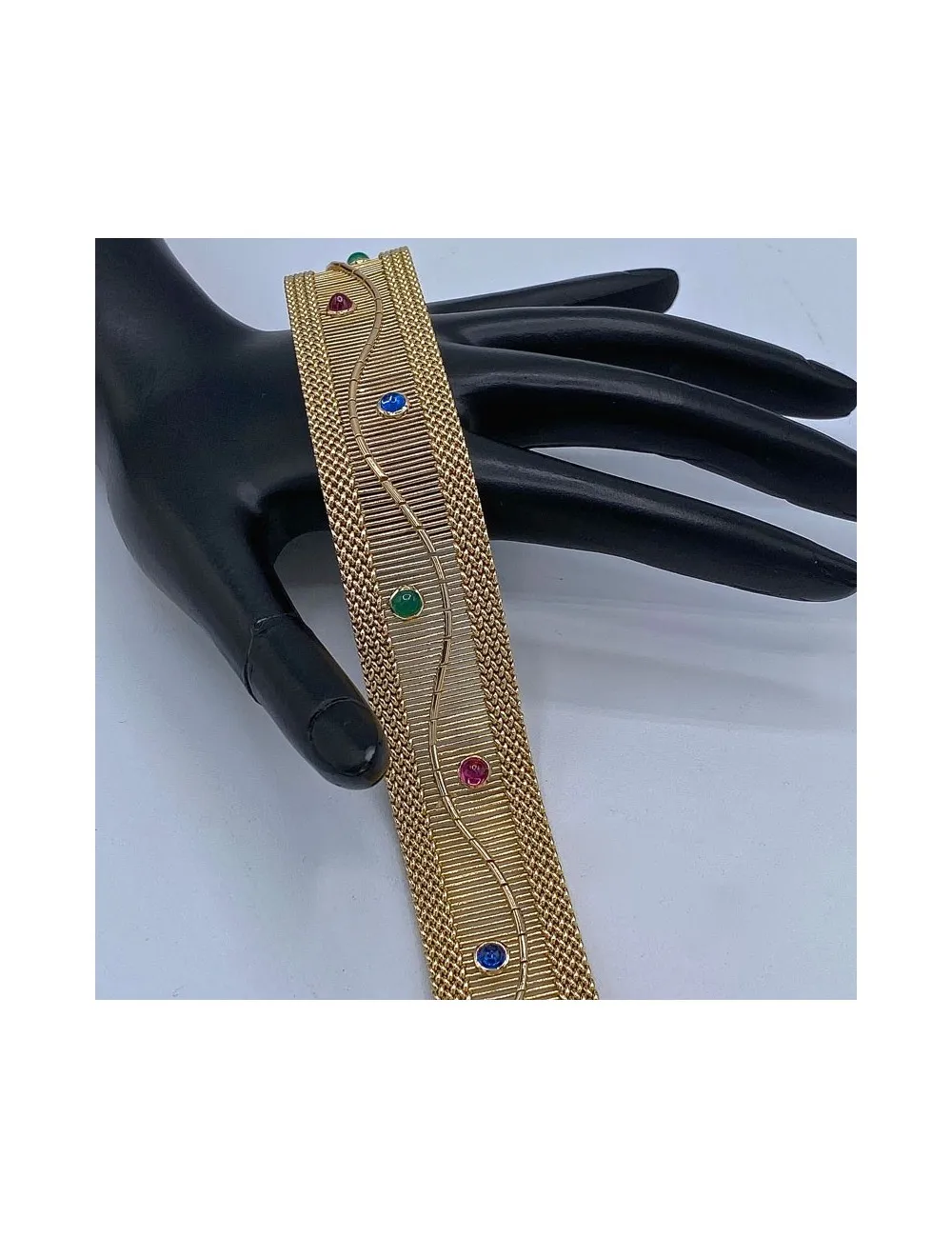 Bracciale in oro giallo con Zaffiri,Smeraldi e Rubini
