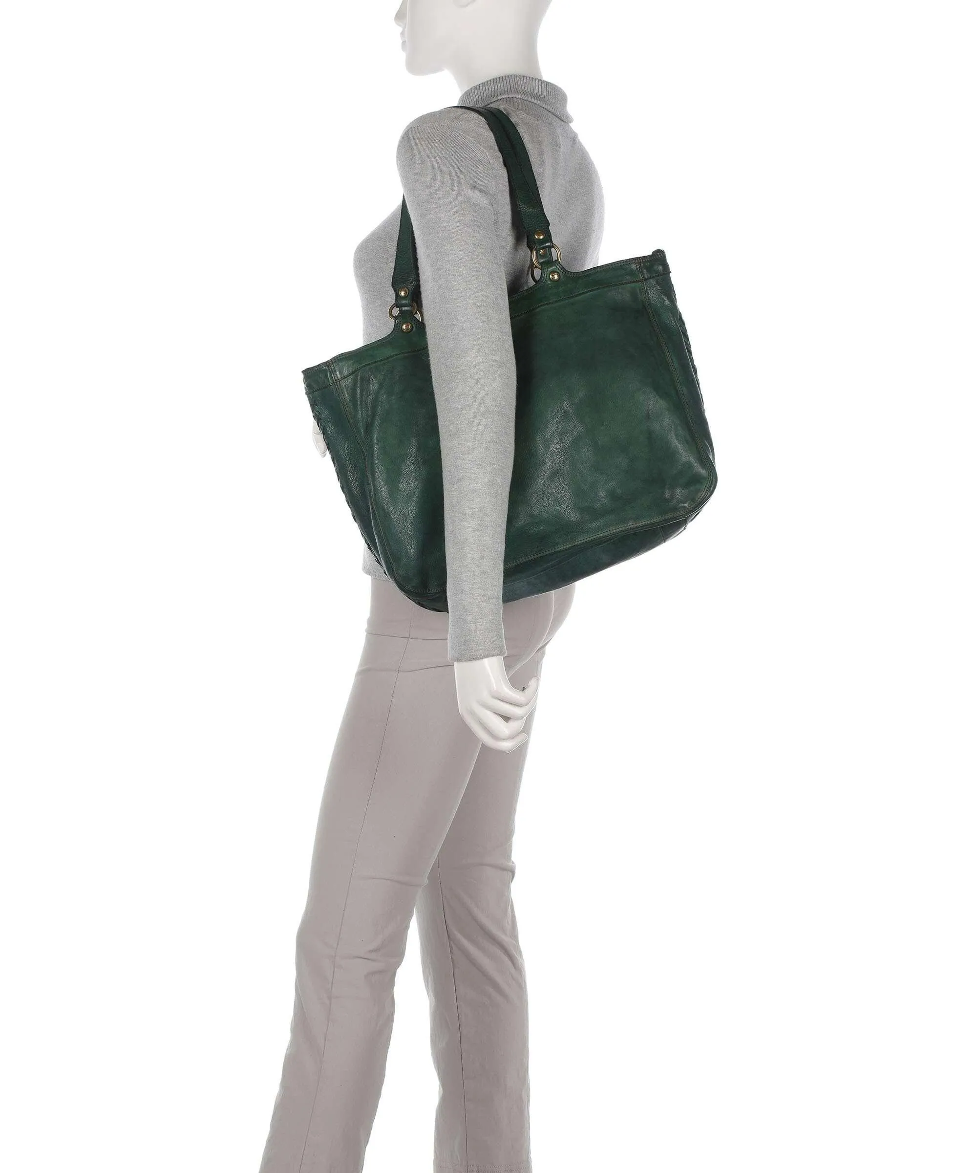  Campomaggi Borsa shopper pelle di vacchetta grana verde scuro  