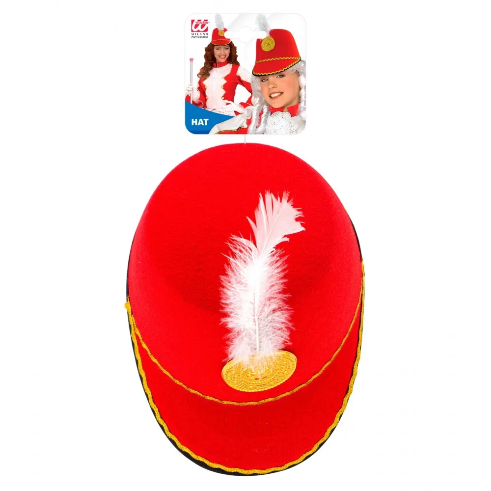 Cappello rosso  da majorette con piuma, Misura unica donna e ragazza