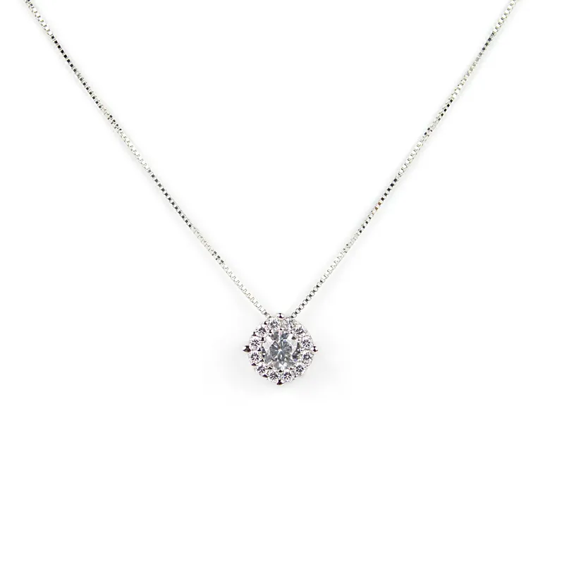 Collana in oro bianco con punto luce tondo grande di zirconi
