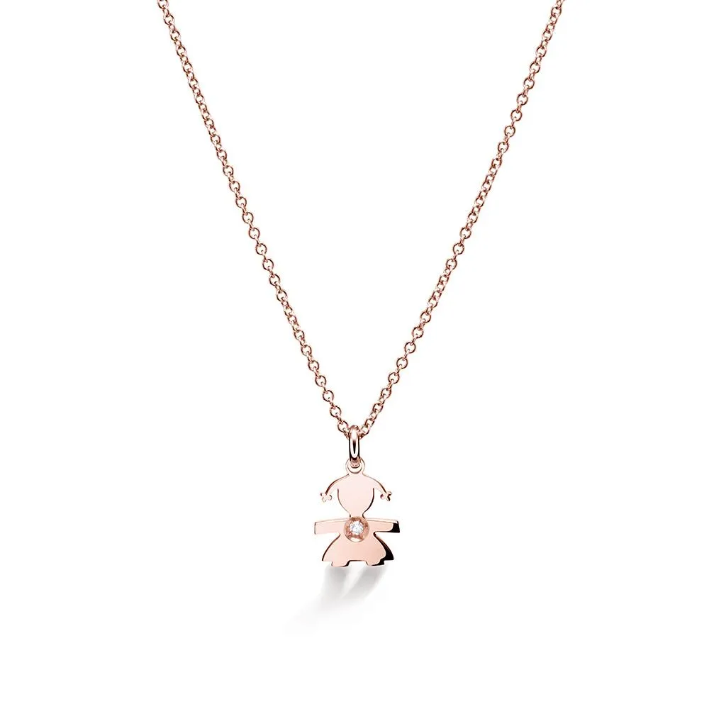 Collana leBebe LBB322 sagoma bimba oro rosa diamante ct 0,003