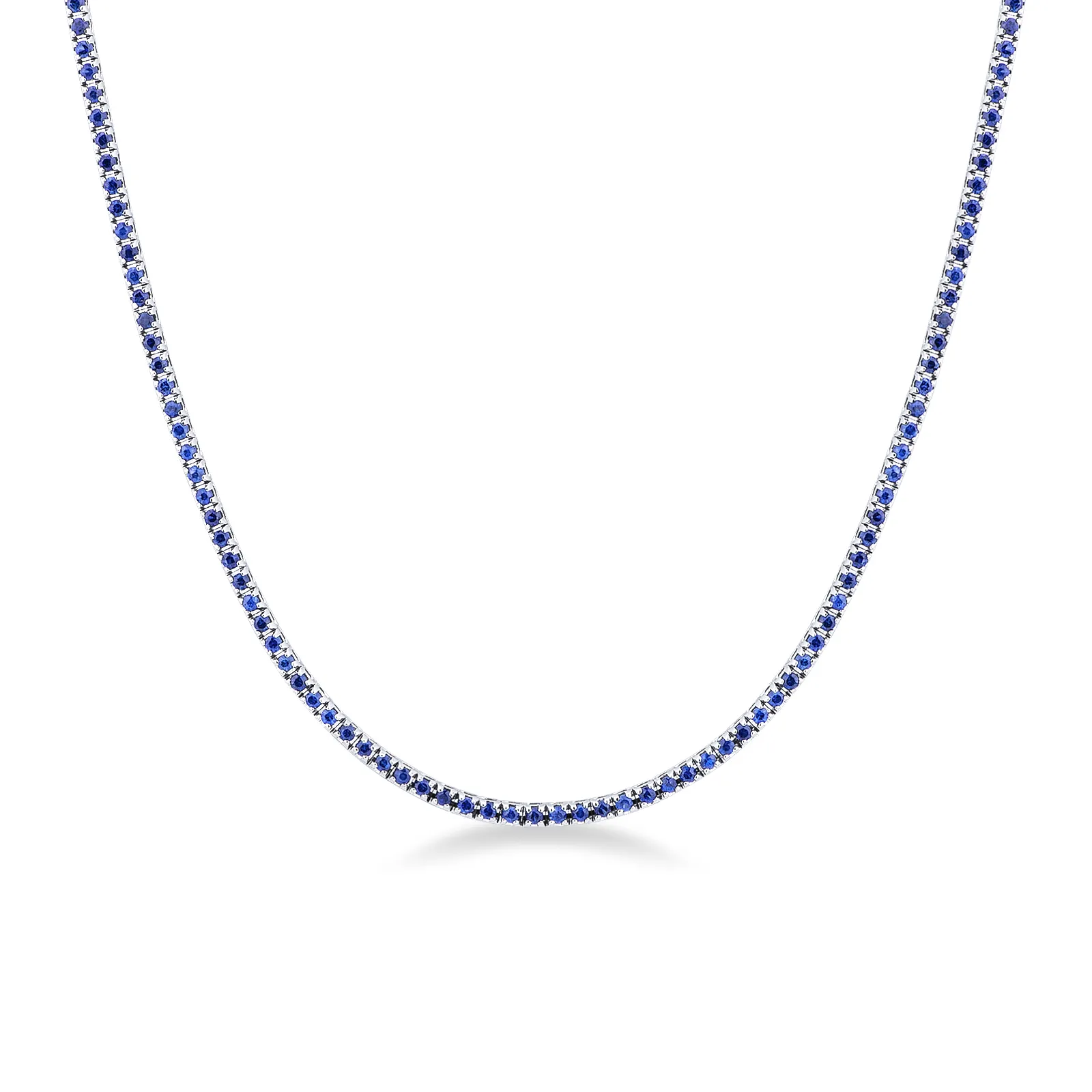 Collana tennis piramide in oro bianco 18k con zaffiri blu