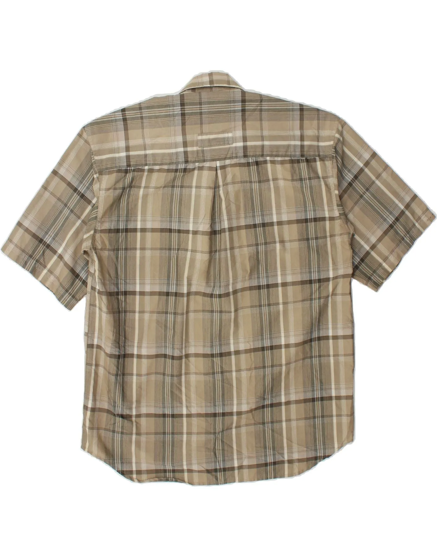 COLUMBIA Mens Short Sleeve Shirt Medium Beige Check Polyester
