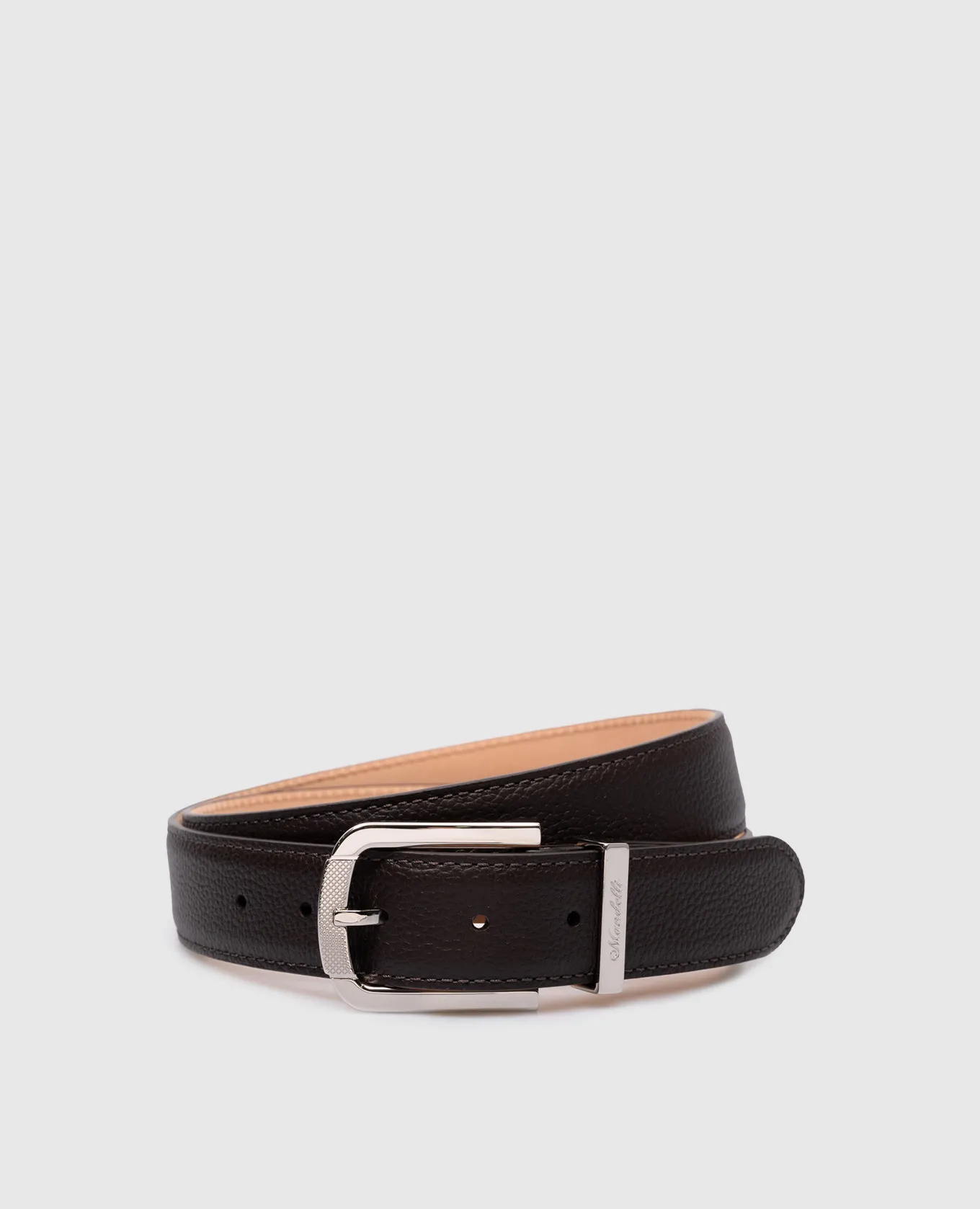 Enrico Mandelli Cinturino in pelle marrone con incisione del logo ZZBLT45616