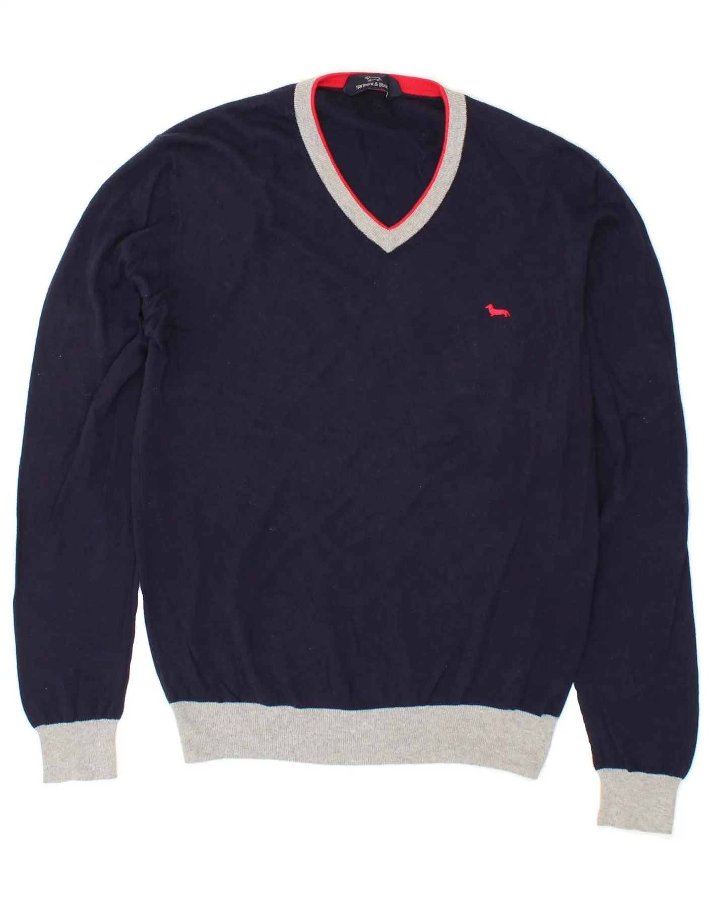 HARMONT & BLAINE Mens V-Neck Jumper Sweater Small Navy Blue Cotton