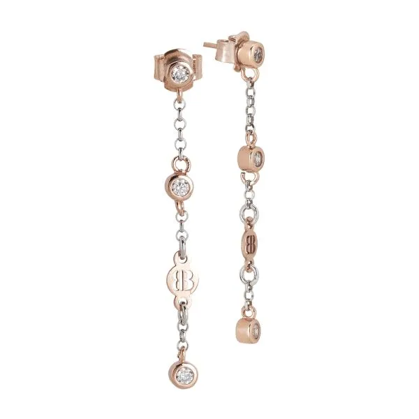 Orecchini pendenti placcati oro rosa con zirconi taglio diamante    