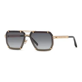   Philipp Plein SPP131 - 0301 Parti Lucide Oro Rosa Nere | Occhiale Da Sole Uomo 