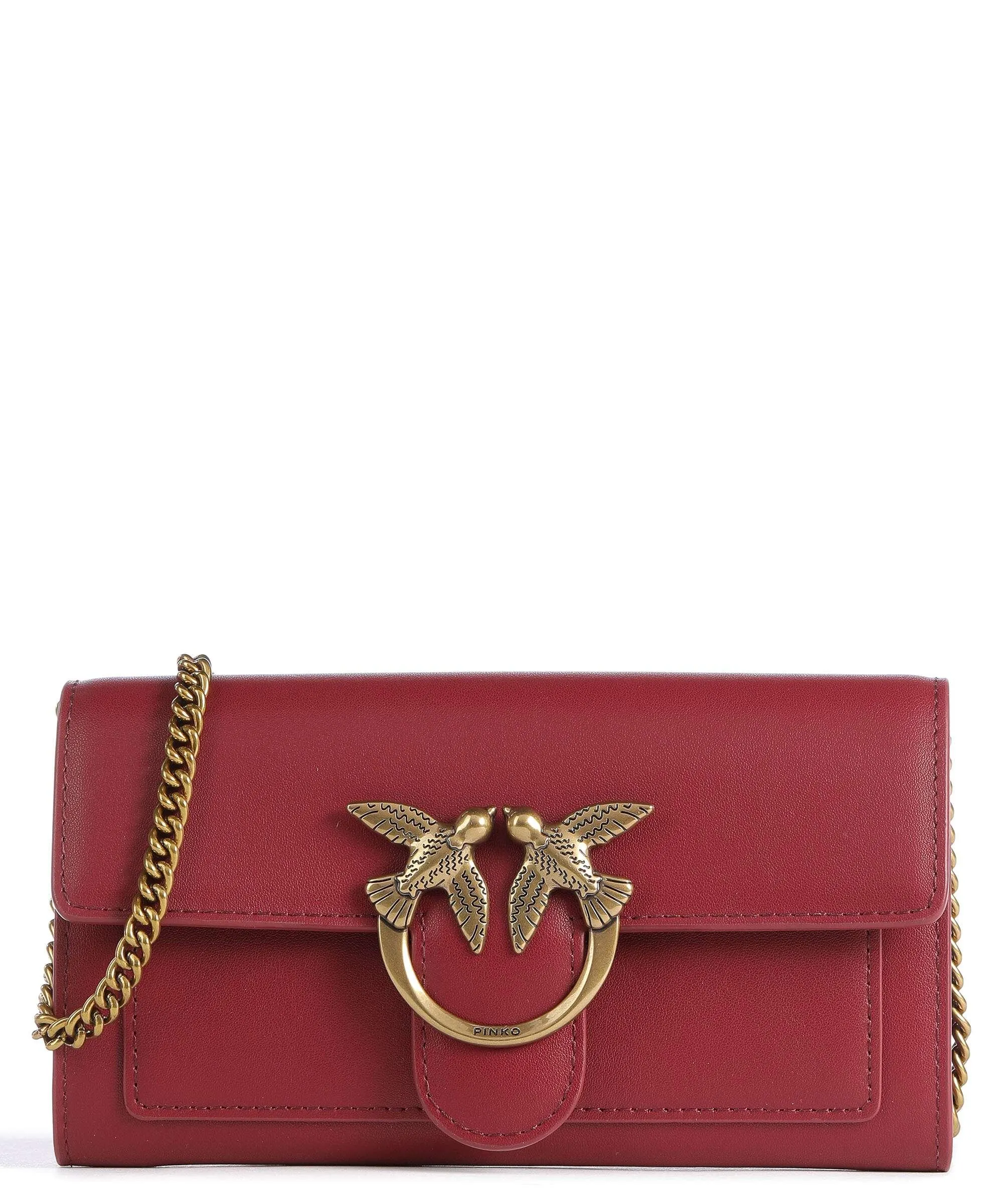  Pinko Love Tiny Birds Portafoglio pelle a grana fine rosso scuro  