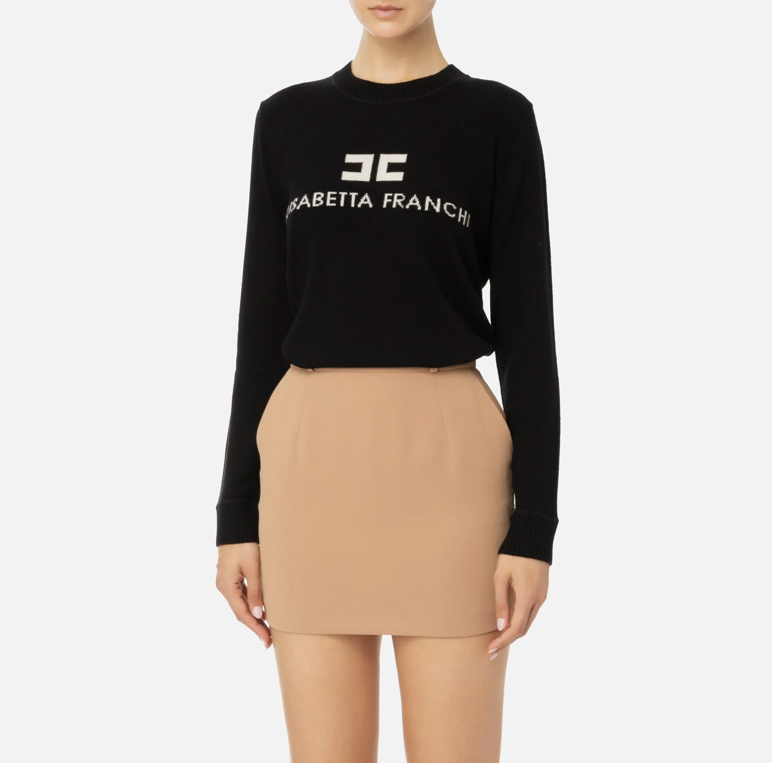 Pullover Misto Cashmere Logo Nero/Avorio Grigio/Avorio Elisabetta Franchi