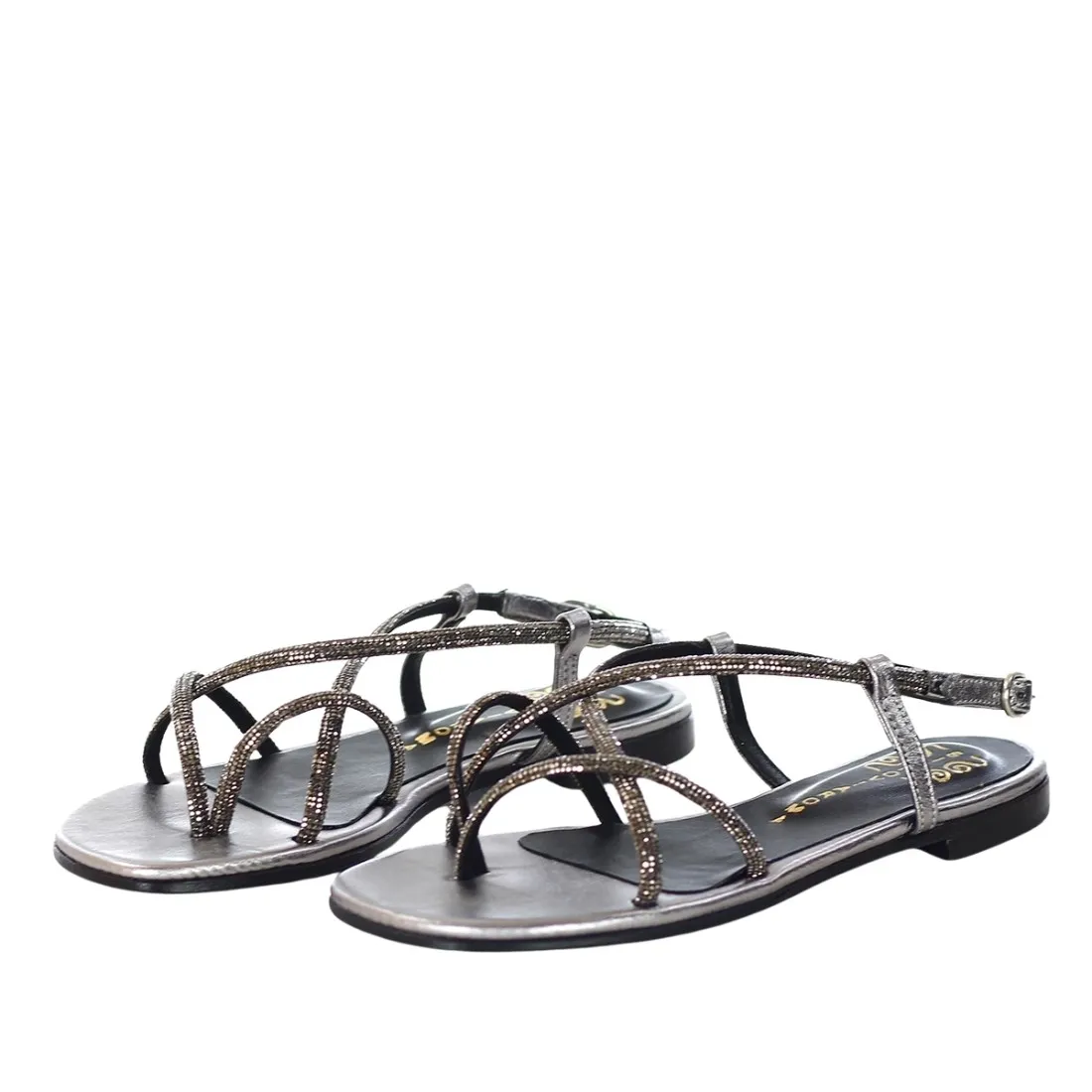 SIANO VIA ROMA - Sandalo in pelle laminata con strass