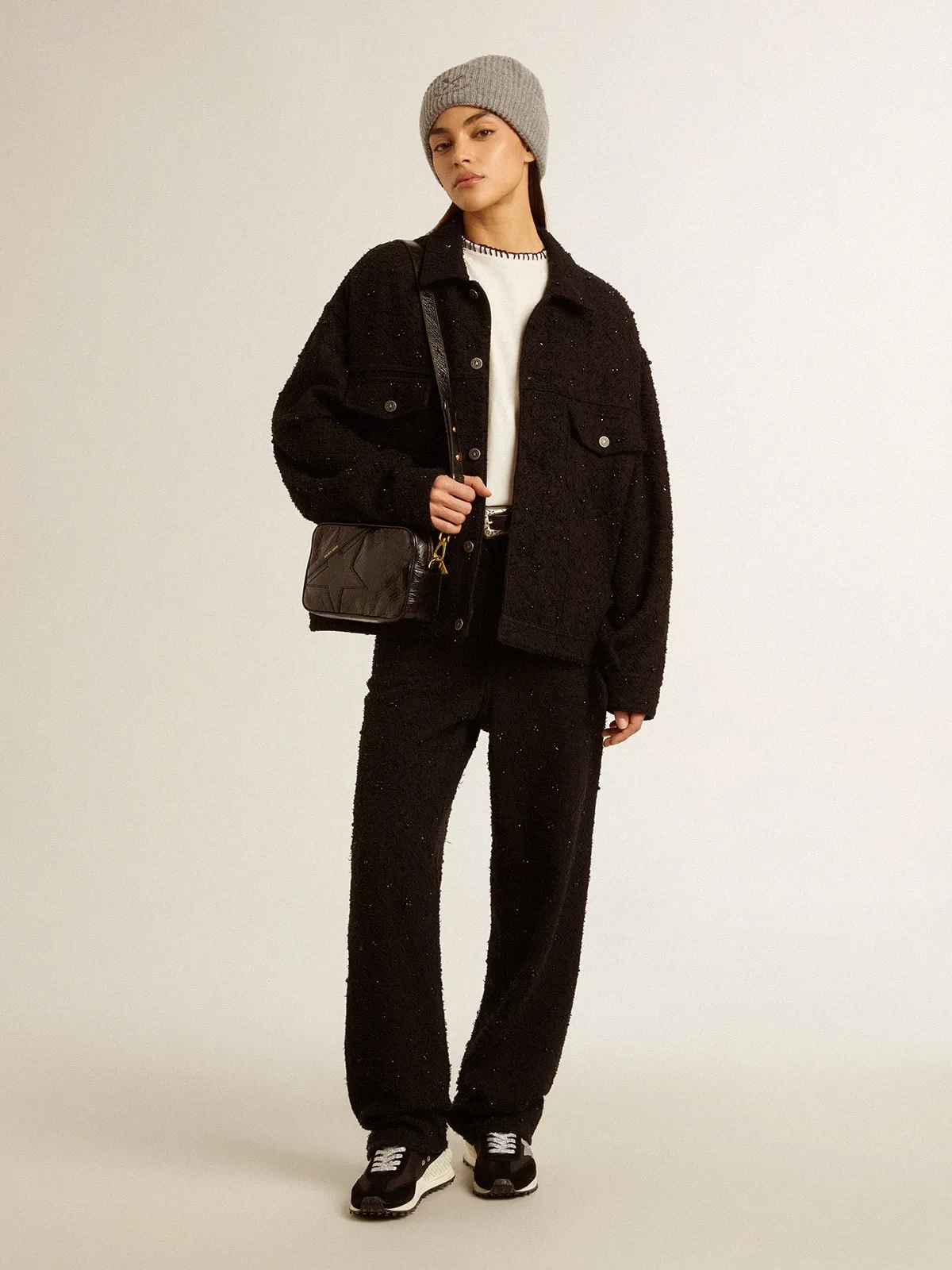 Star Bag in pelle lucida nera con stella ton sur ton