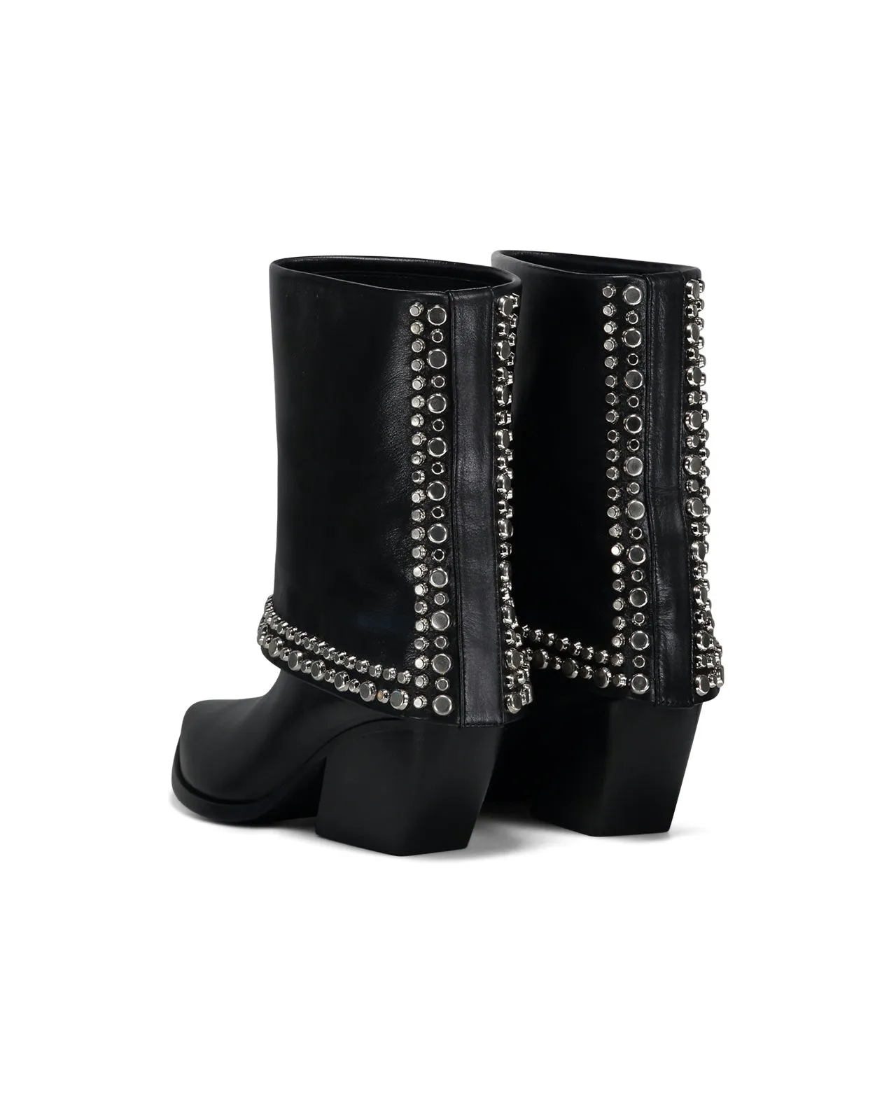 Stivale texano con risvolto pelle nera borchie