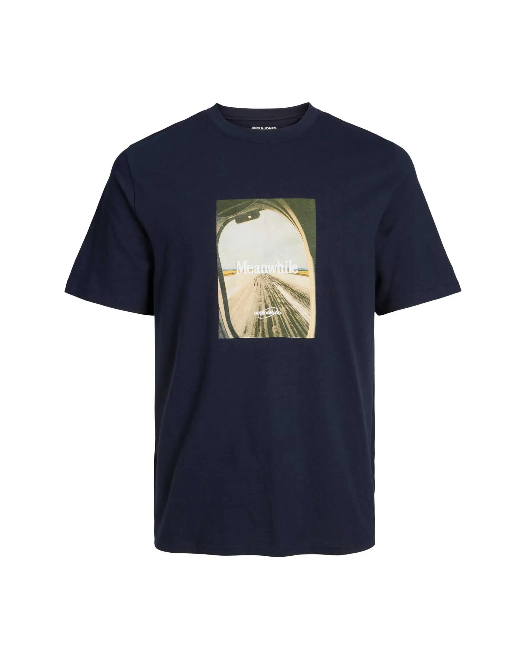 T-shirt blu mezza manica con stampa fotografica