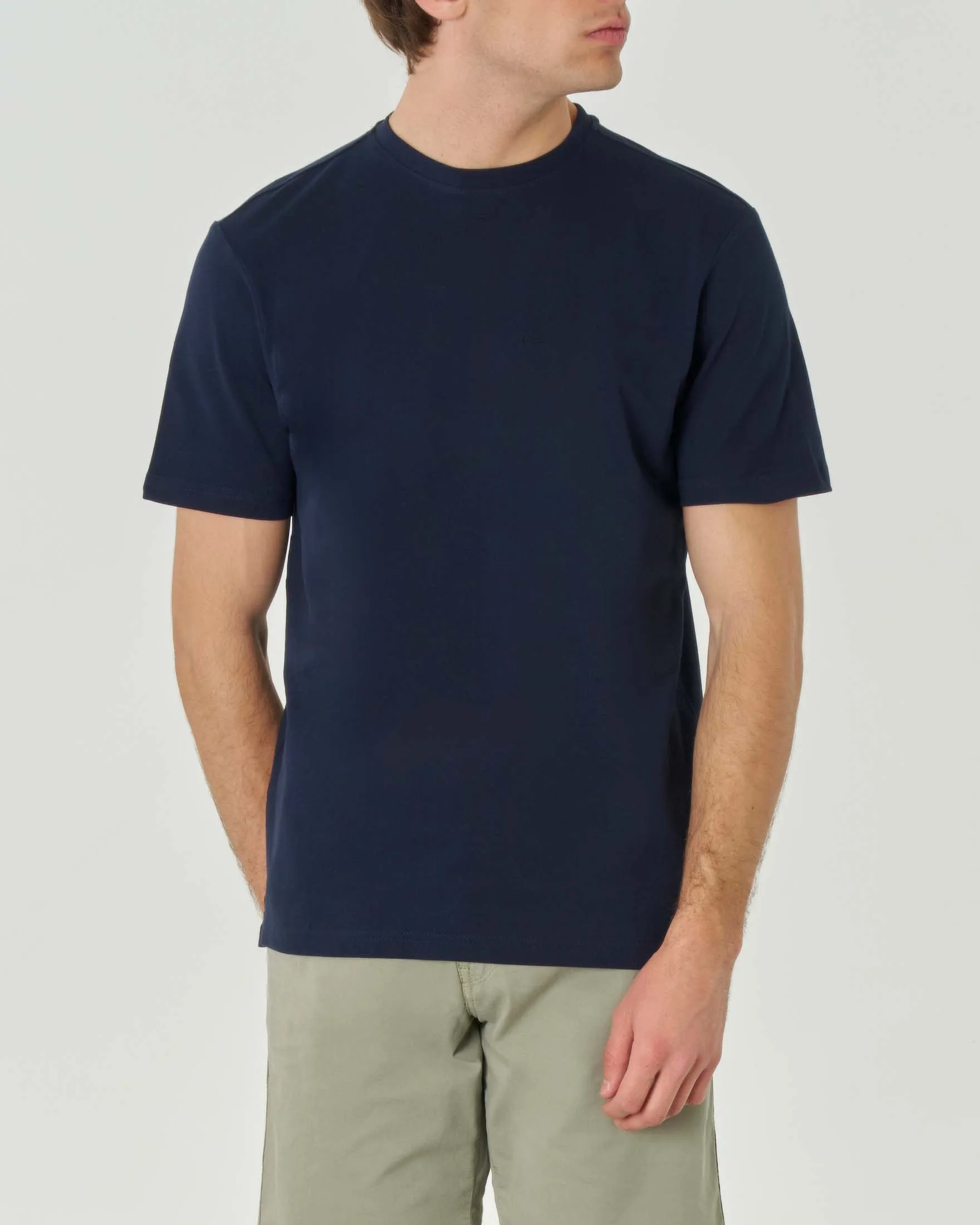 T-shirt blu mezza manica in micro piquè di cotone stretch