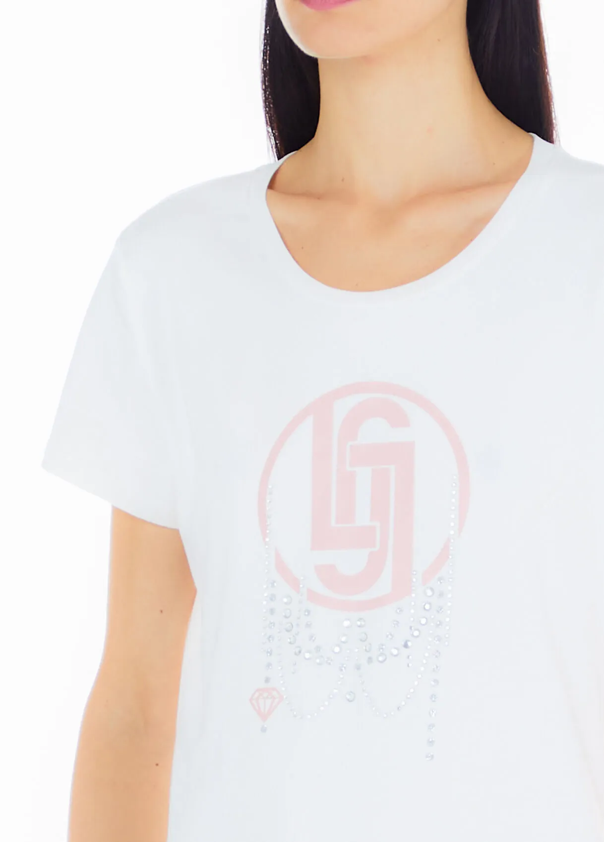T-shirt con logo e strass